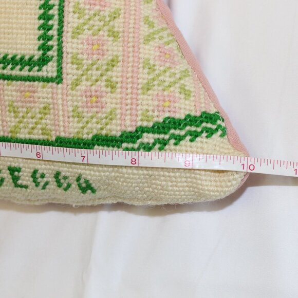 Vintage needlepoint Blonde Doll Floral Figure Pillow Grandma core Rebecca - Picture 7 of 8